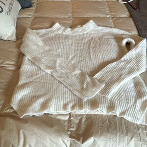 Ann Taylor ivory M 100% cashmere ribbed mock neck sweater EUC